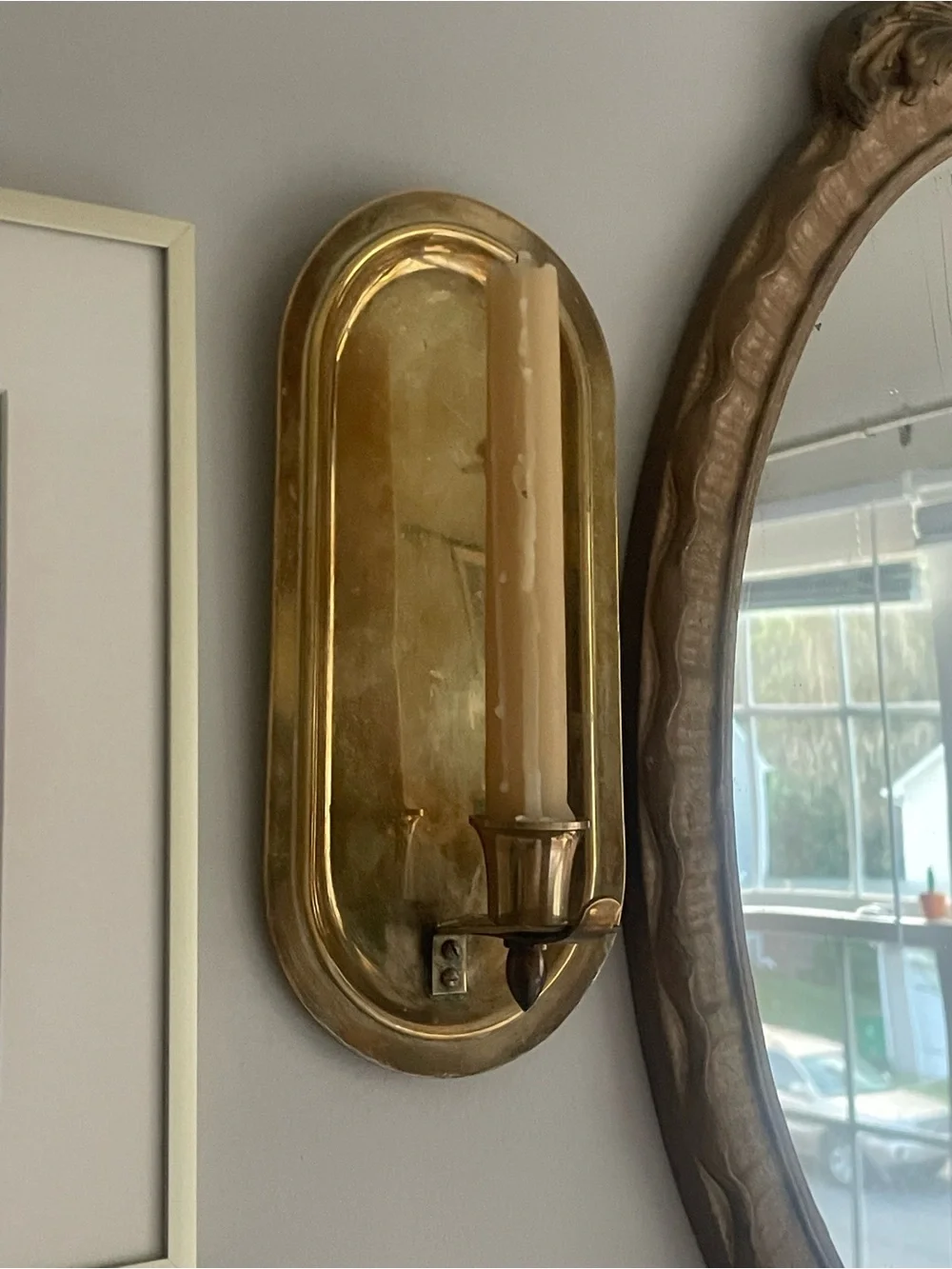 Vintage PAIR Solid Brass Oval Candle Wall Sconces
